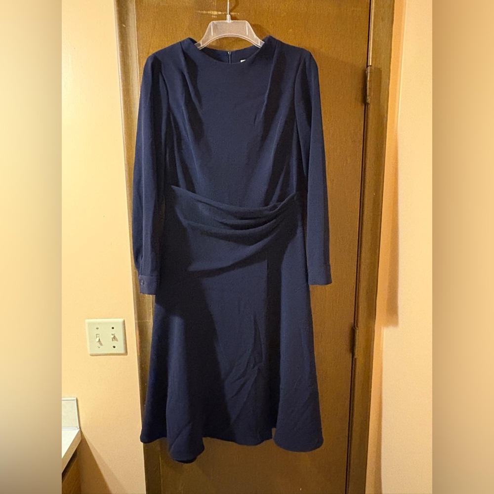 The Fold London Long Sleeve Navy Gathered Waist Dress